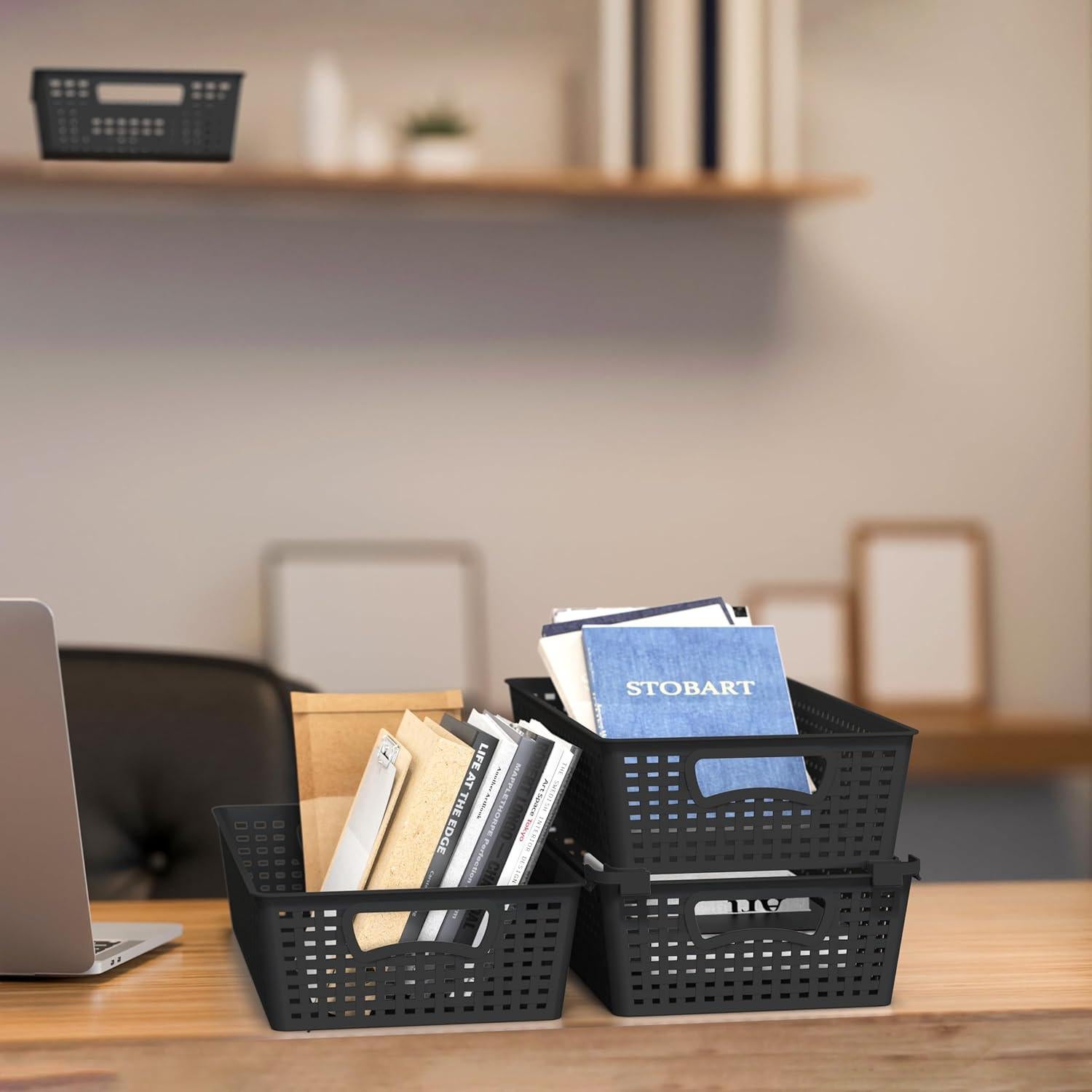 Organizador de Cestas Plásticas Apilables Simple Houseware 6 Pzas 36.8x21.6x8.9cm Negro