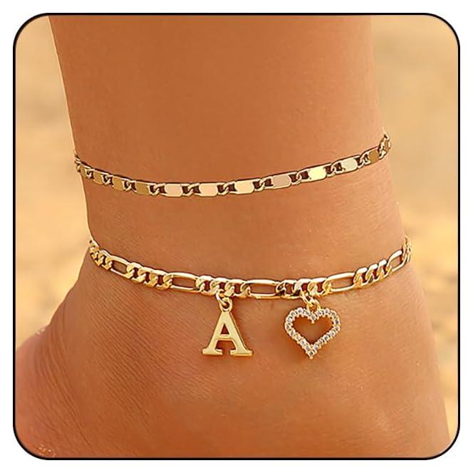 Brazalete de Tobillo Iniciales Oro 14K Impermeable Wremily