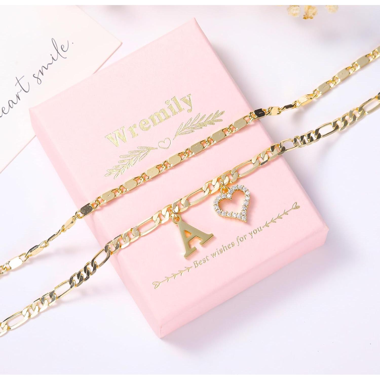 Brazalete de Tobillo Iniciales Oro 14K Impermeable Wremily