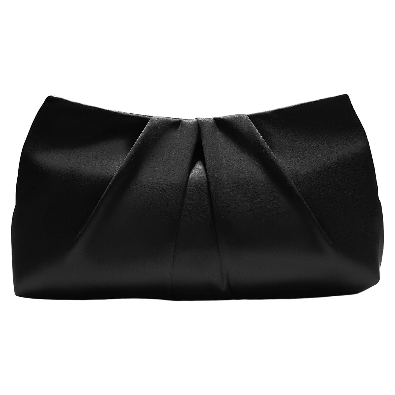 Bolso de Noche para Mujeres Satén Negro con Perlas y Cadena