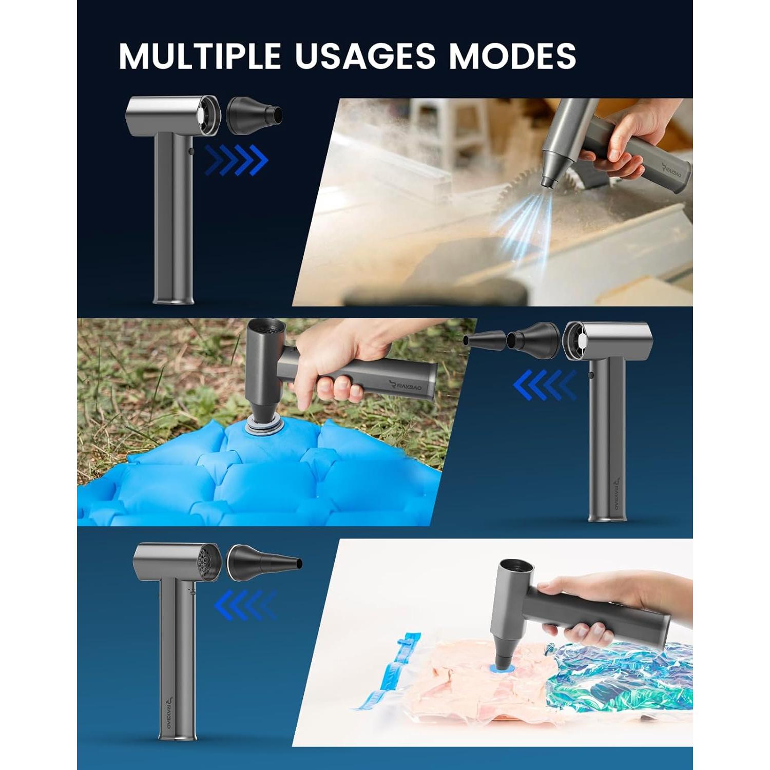 Soplador de Aire Eléctrico RAYBAO 130000 RPM Portátil Inalámbrico