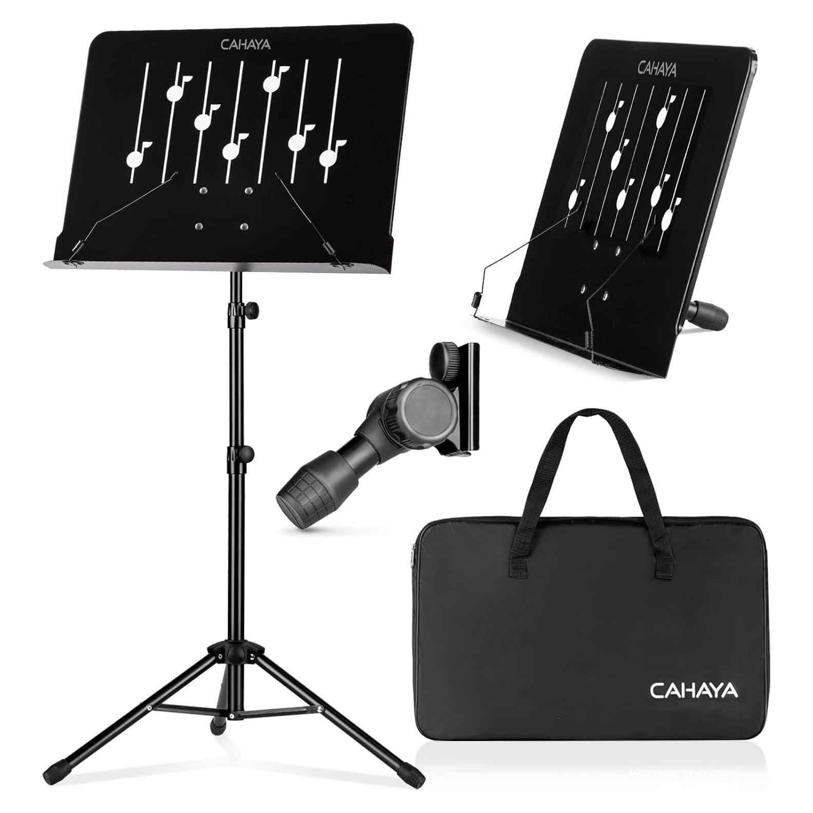 CAHAYA Music Stand for Sheet Music: Dual-use Sheet Music Stand Floor Music Book Stand Portable Height Adjustable from 31.4-57in with Tabletop Support, Carrying Bag, and Clip Unique Quaver Design