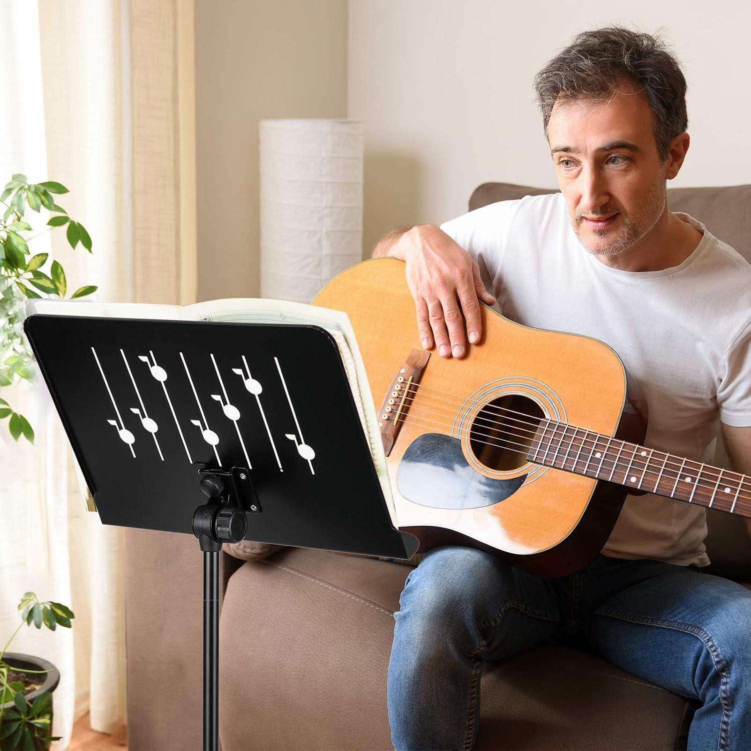 CAHAYA Music Stand for Sheet Music: Dual-use Sheet Music Stand Floor Music Book Stand Portable Height Adjustable from 31.4-57in with Tabletop Support, Carrying Bag, and Clip Unique Quaver Design