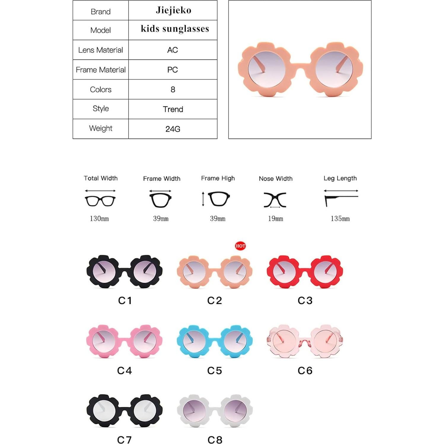 Gafas de Sol Redondas para Niñas con Forma de Flor - Rosa Claro