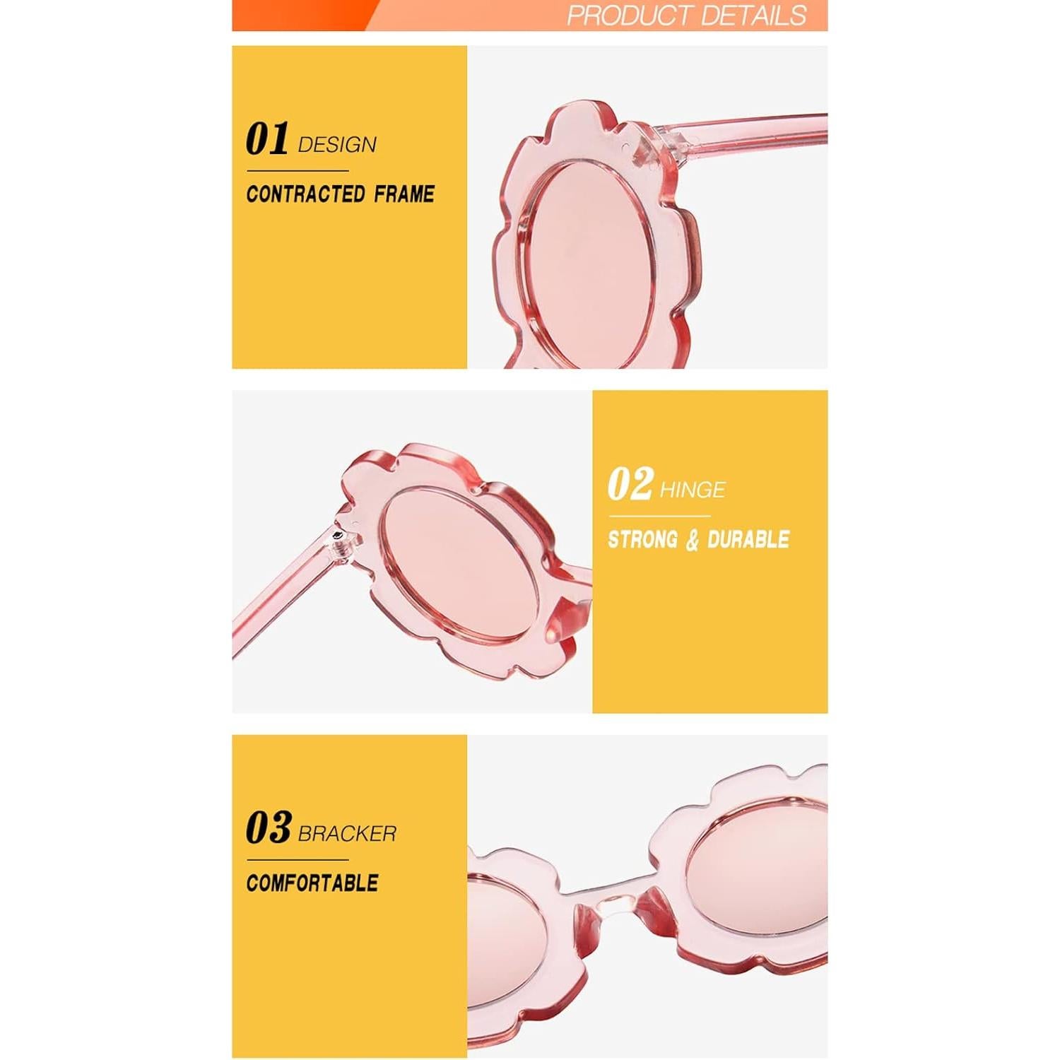 Gafas de Sol Redondas para Niñas con Forma de Flor - Rosa Claro