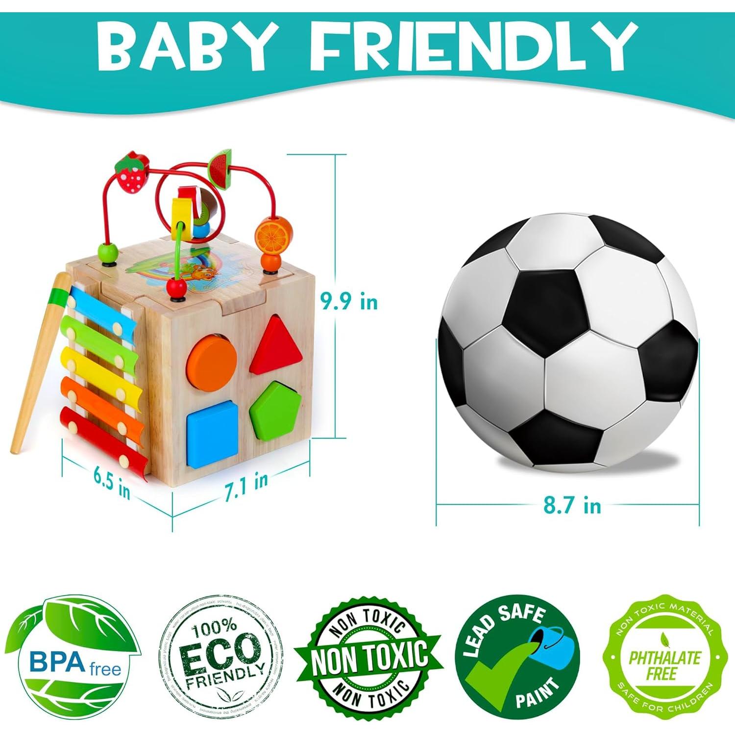 Cubo de Actividad de Madera HELLOWOOD 8 en 1 para Bebés 1-3 Años