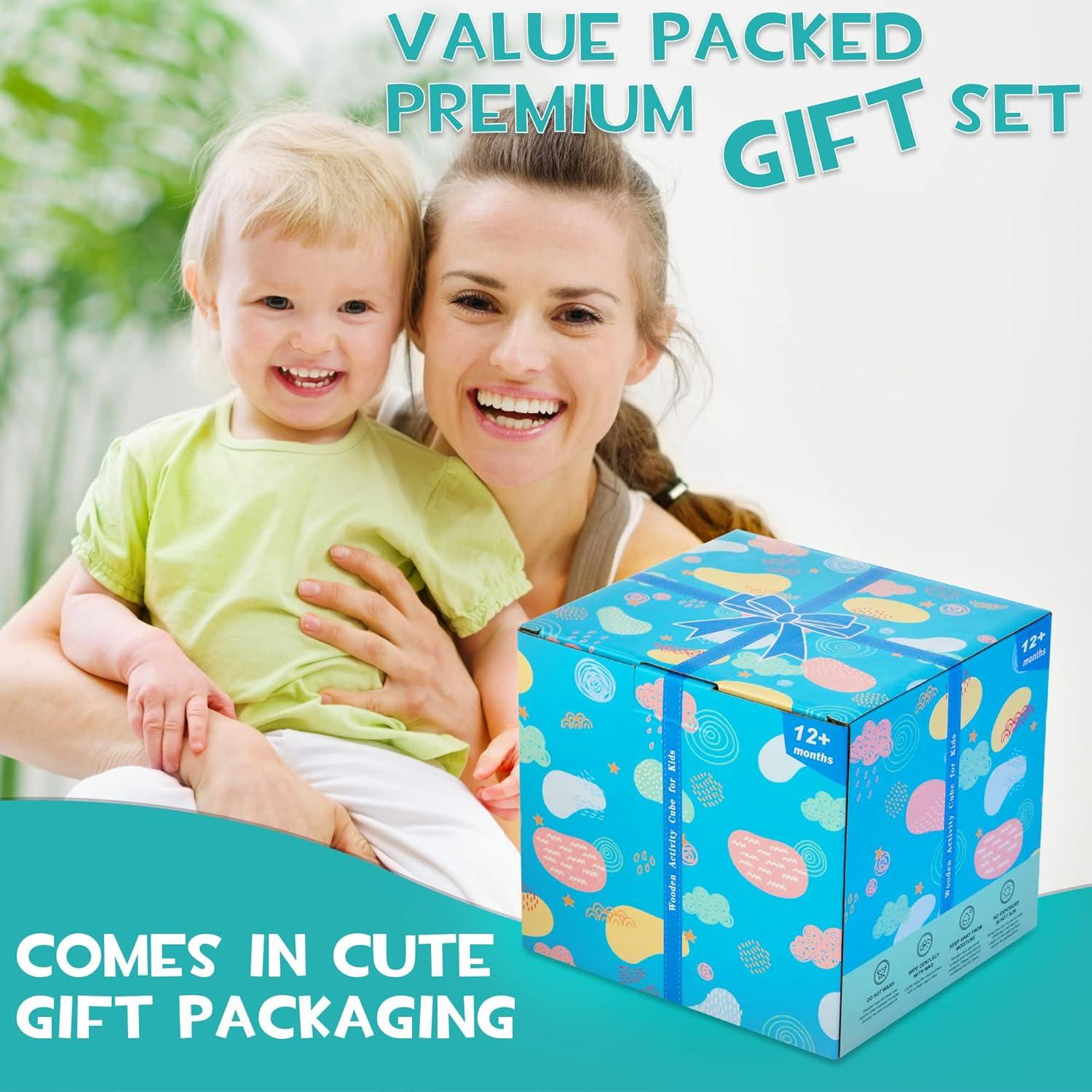 Cubo de Actividad de Madera HELLOWOOD 8 en 1 para Bebés 1-3 Años