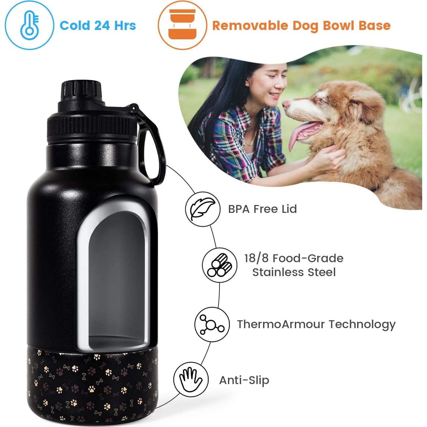 Botella de Agua Portátil para Perros AGH 0.95L Doble Pared Negro