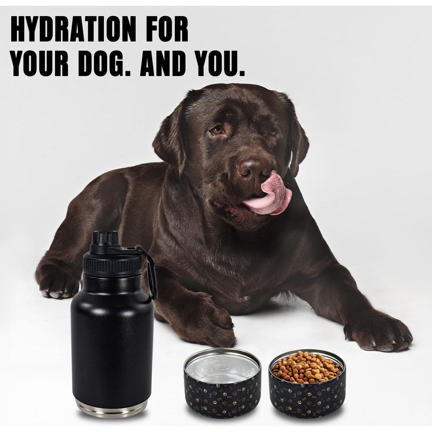 Botella de Agua Portátil para Perros AGH 0.95L Doble Pared Negro