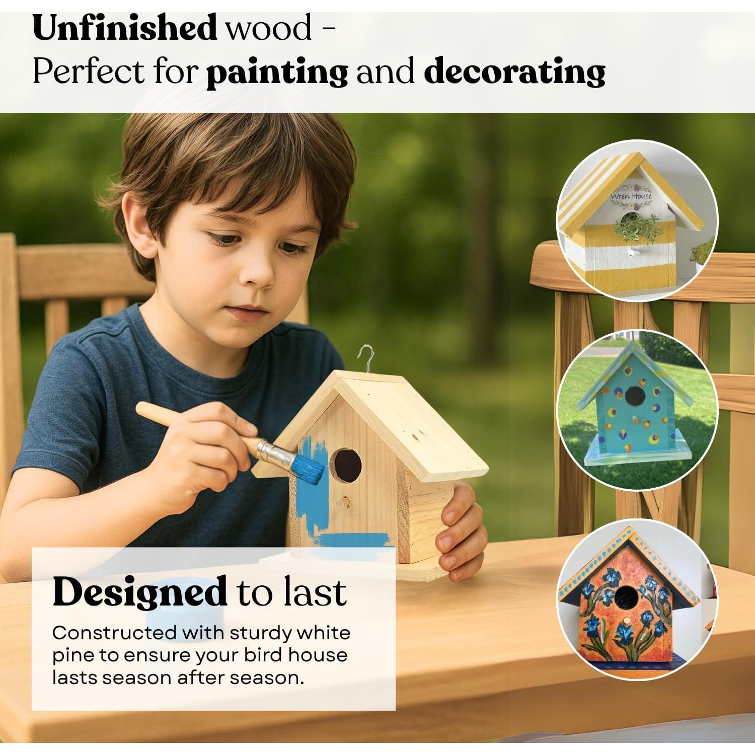 Casa de pájaros de madera pintable Hidden Creek 16.5x14 cm