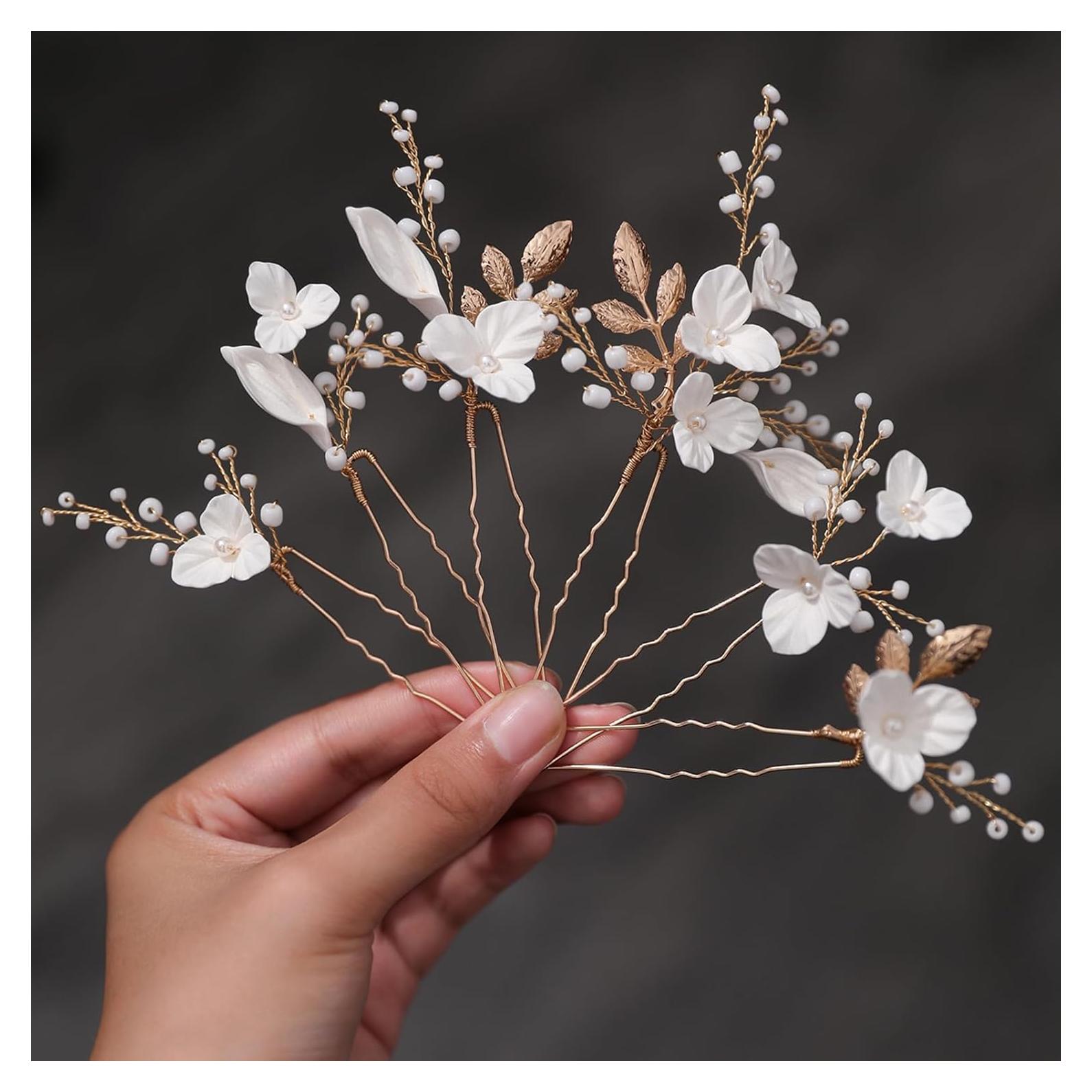 Horquillas de Perlas Doradas SELFCLOUD - 6 Pcs Hechas a Mano