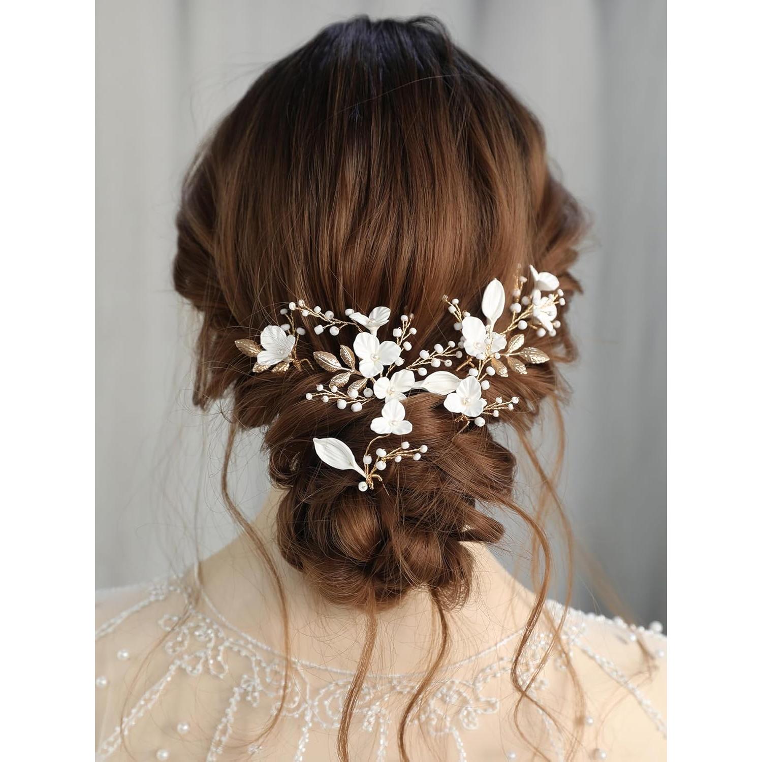 Horquillas de Perlas Doradas SELFCLOUD - 6 Pcs Hechas a Mano