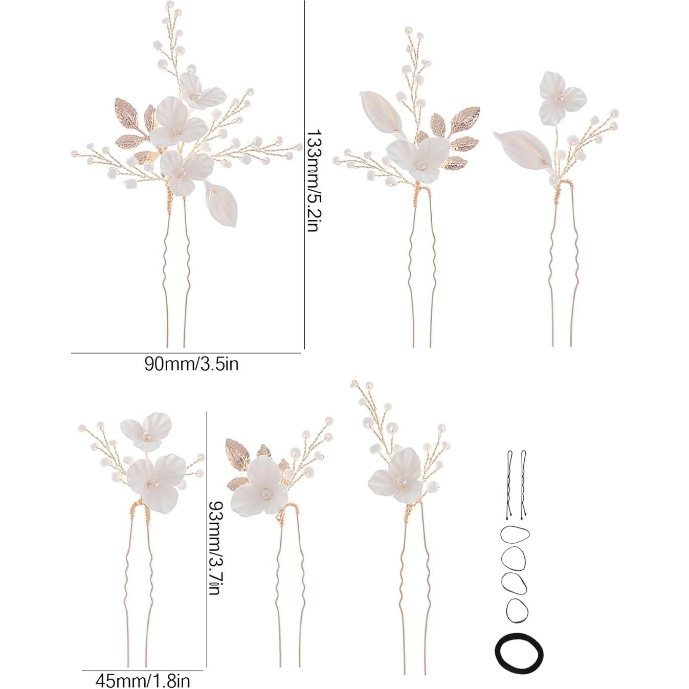 Horquillas de Perlas Doradas SELFCLOUD - 6 Pcs Hechas a Mano