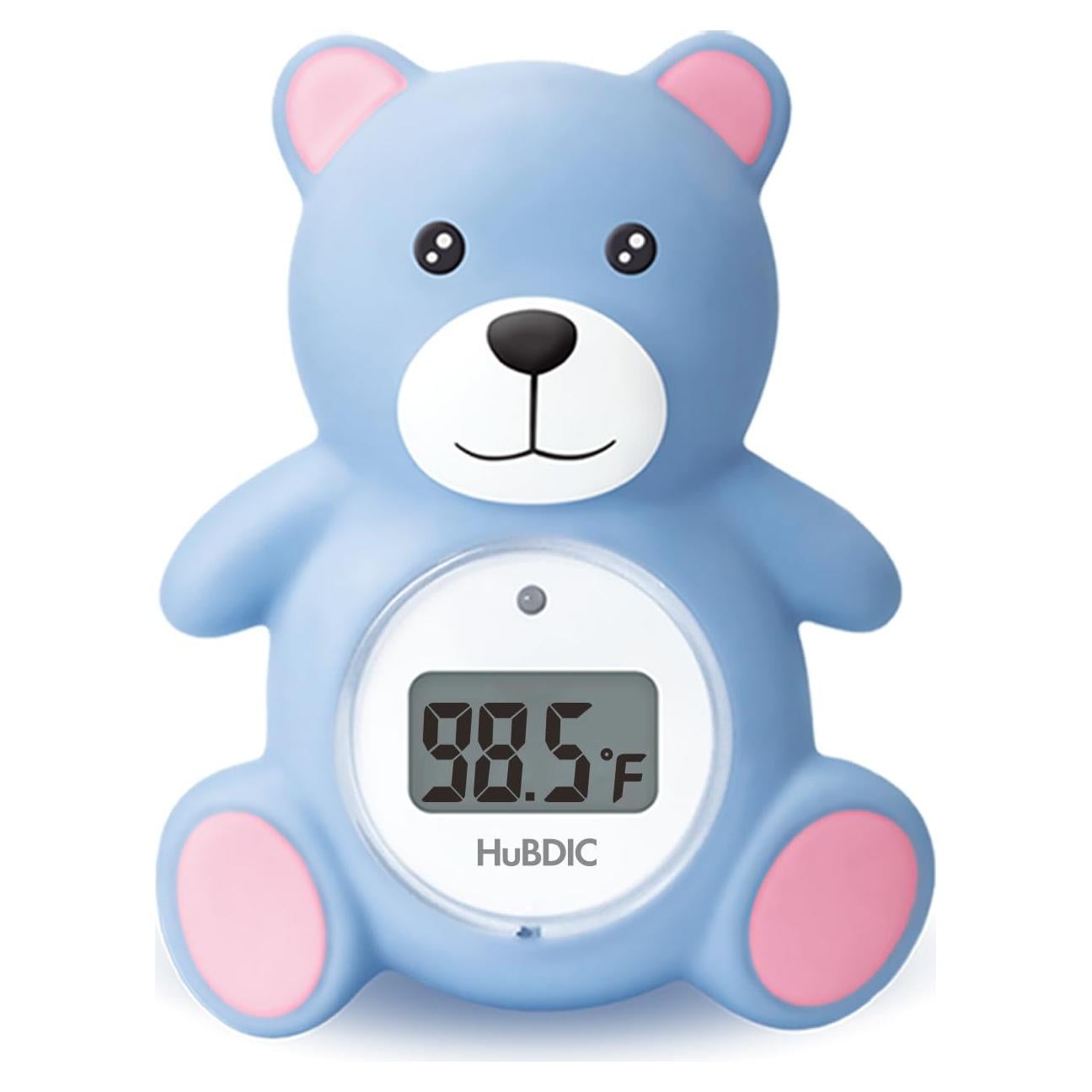 HubiBaby Baby Bath Thermometer & Digital Room Temperature, 2in1 Kids Bathroom Safety Products with Temperature Warning, Floating Teddy Bear (Blue)
