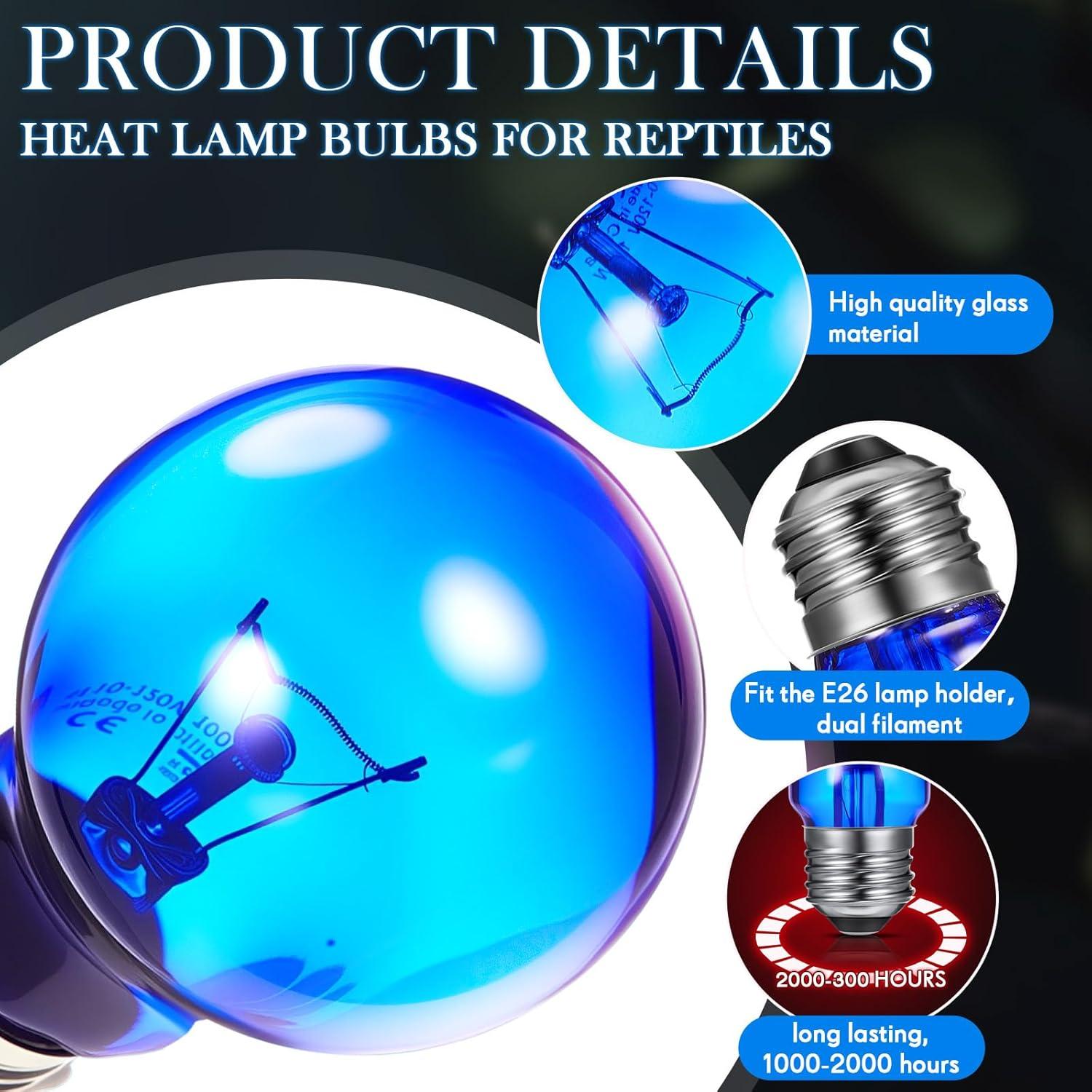 Retisee 4 Bombillas de Calor 60W para Reptiles Rojo y Azul