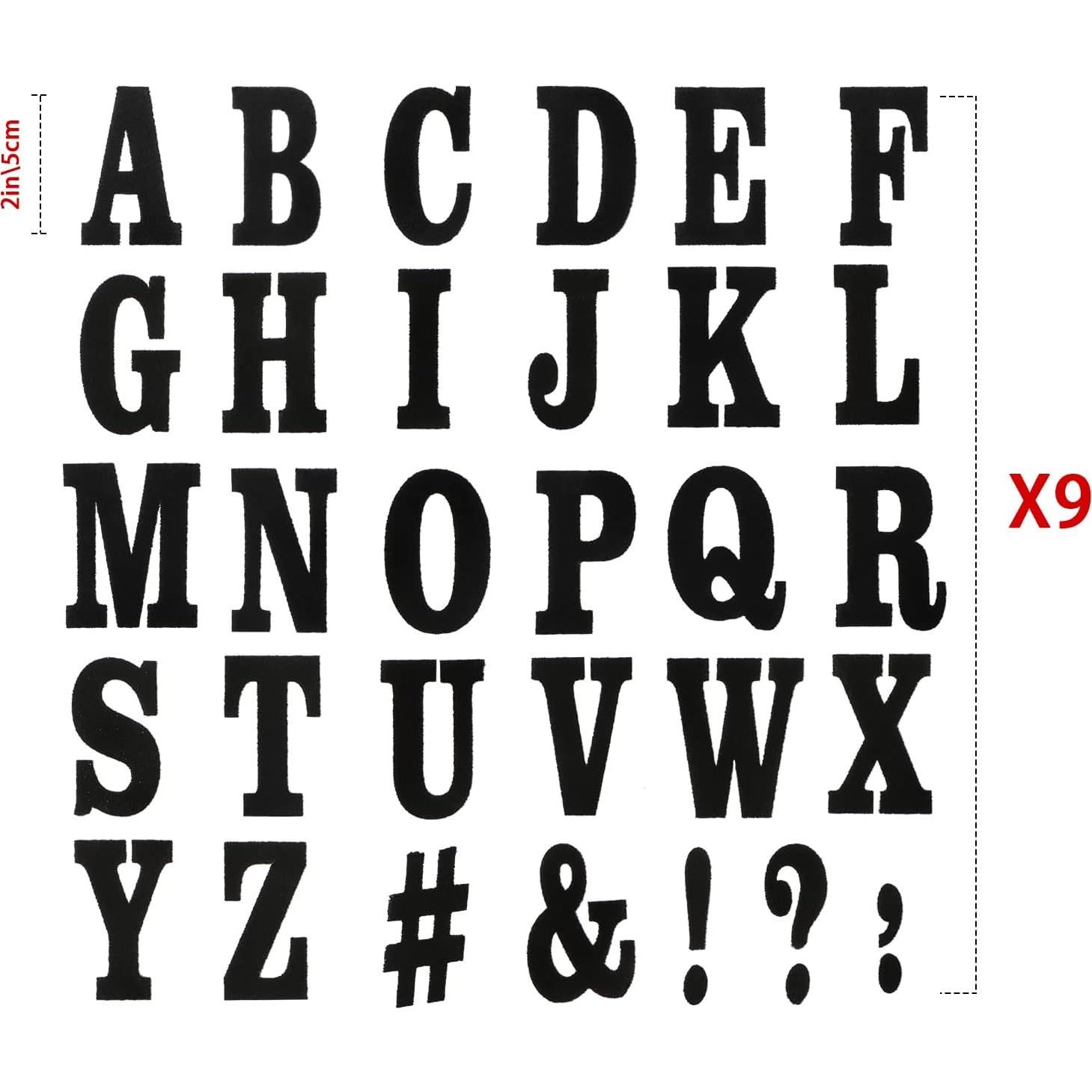 279 Piezas Letras Transferibles Flock Outus A-Z 3.8 cm Negro