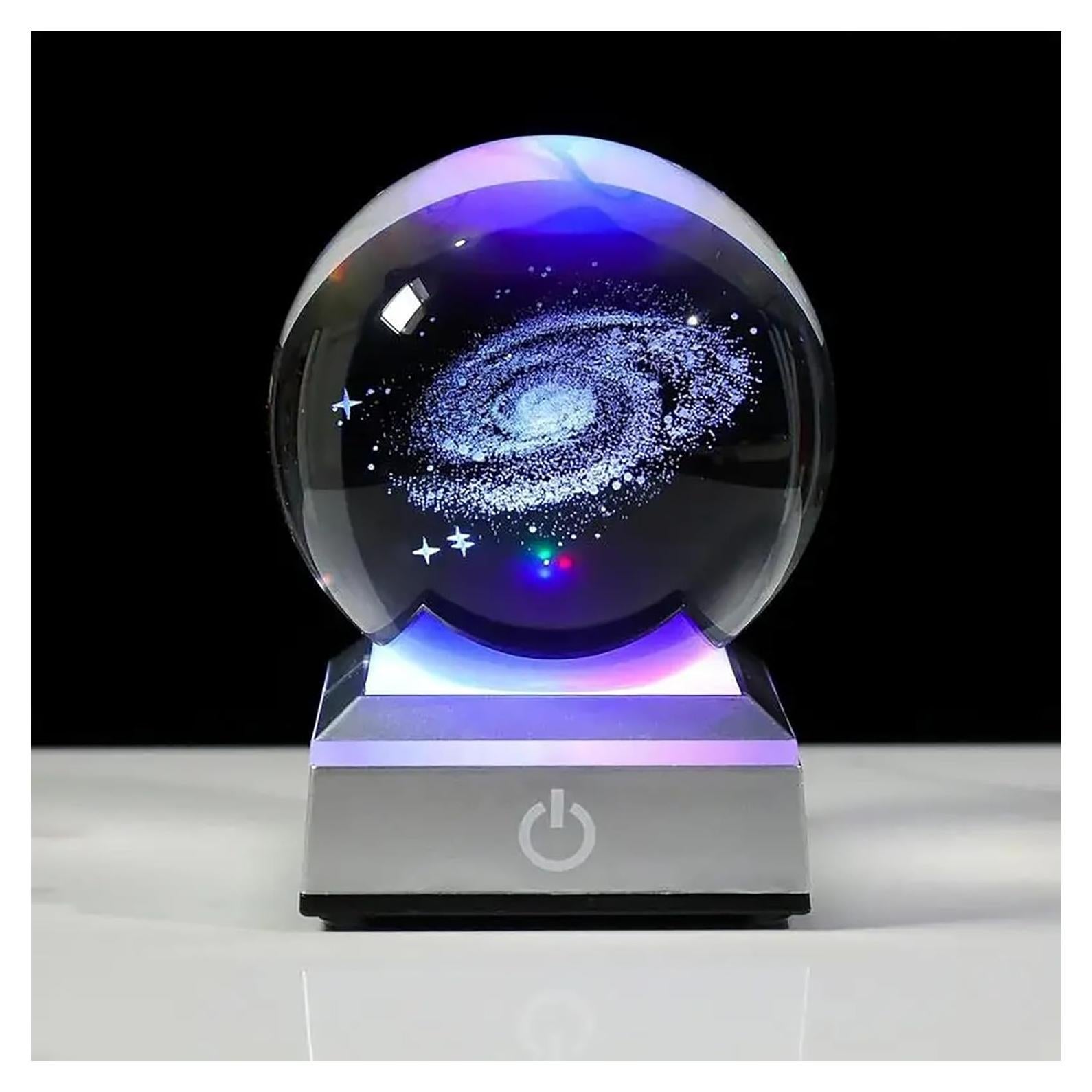 Esfera de Cristal 3D Galáctica con Base LED - Regalo Astronómico