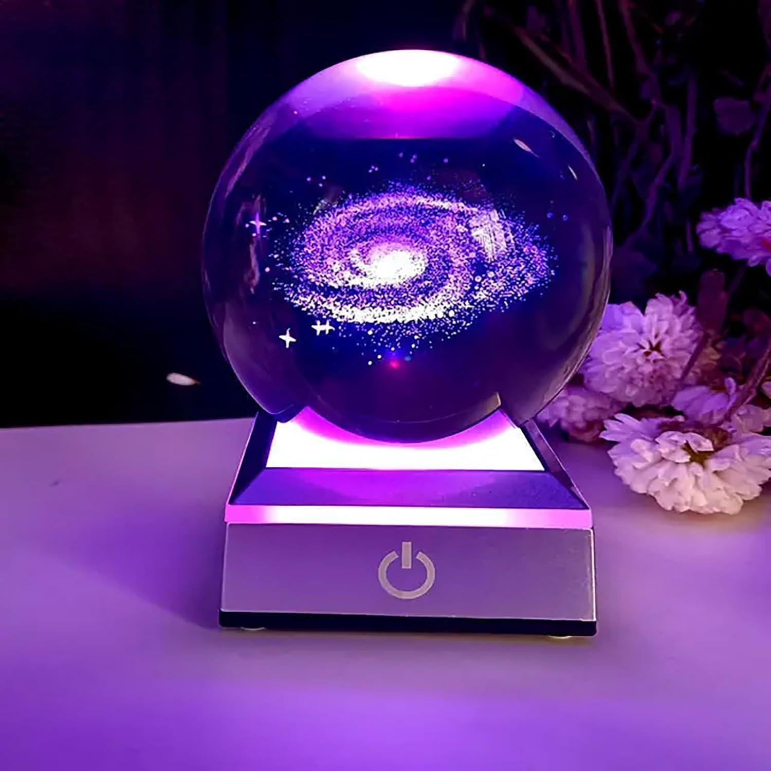 Esfera de Cristal 3D Galáctica con Base LED - Regalo Astronómico
