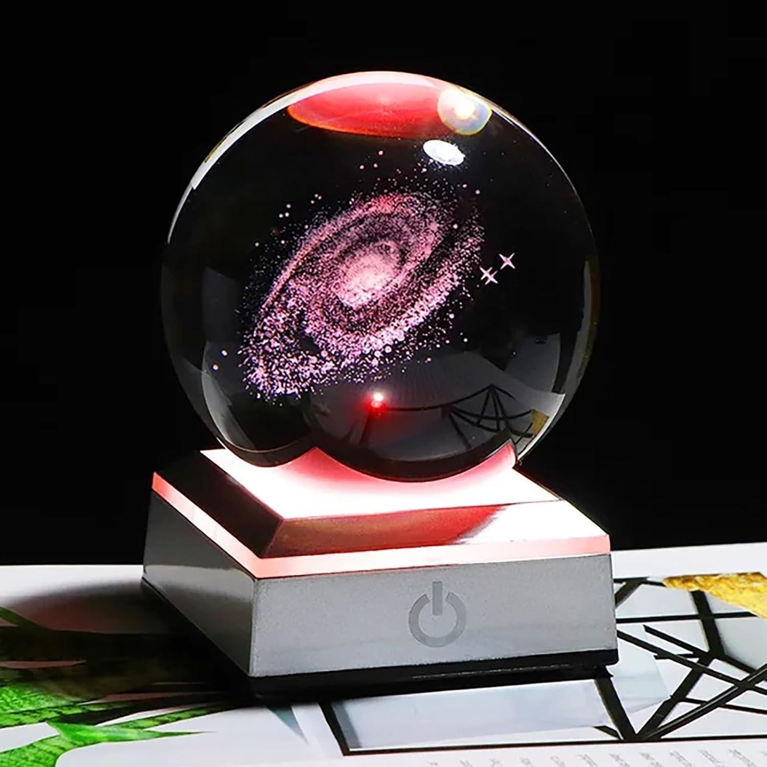 Esfera de Cristal 3D Galáctica con Base LED - Regalo Astronómico