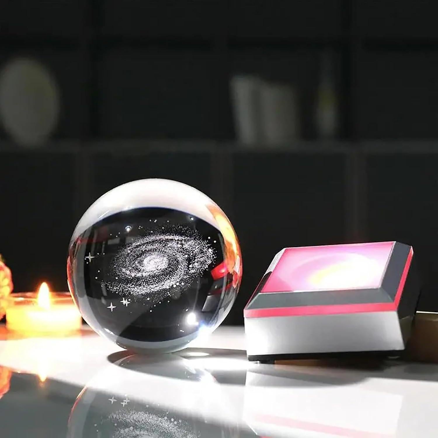 Esfera de Cristal 3D Galáctica con Base LED - Regalo Astronómico