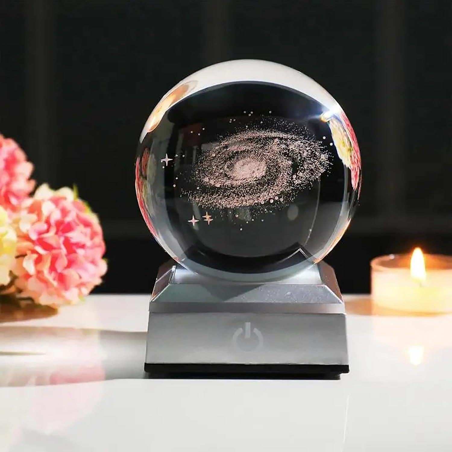 Esfera de Cristal 3D Galáctica con Base LED - Regalo Astronómico