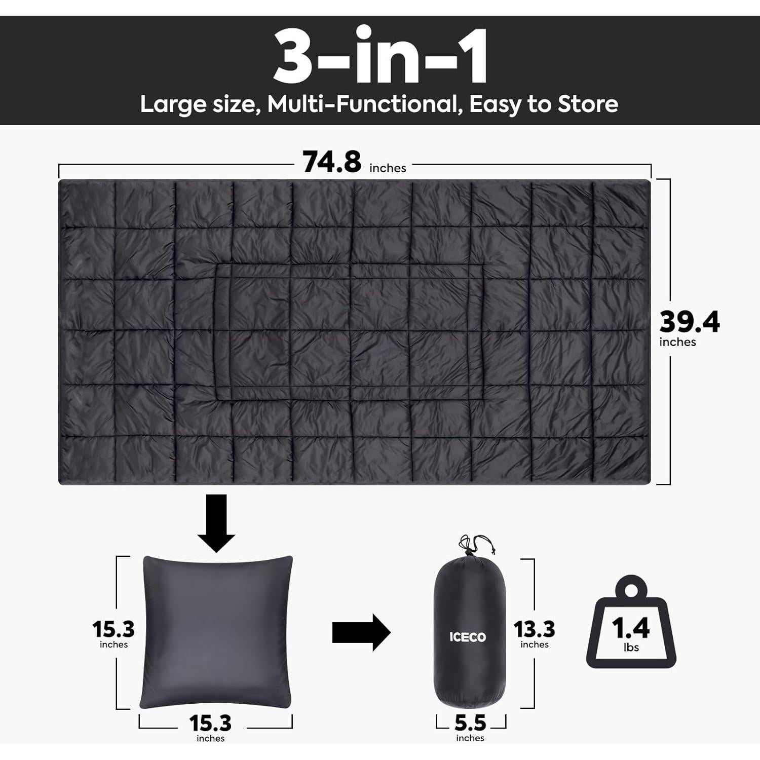 Manta de Camping ICECO BK190B Compacta y Ligera 0.88 kg