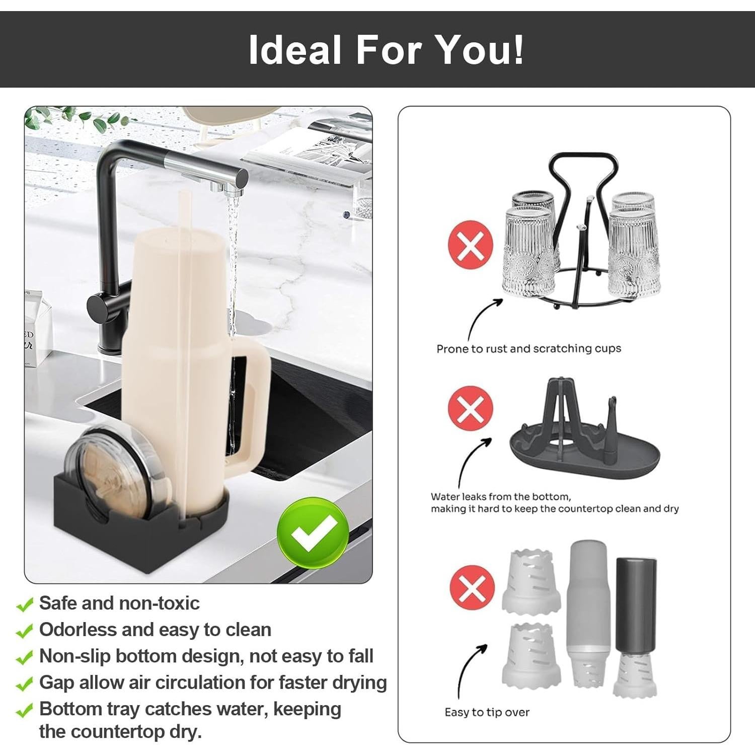 Soporte de Secado de Botellas y Vasos SISAYWEY Silicona Negro