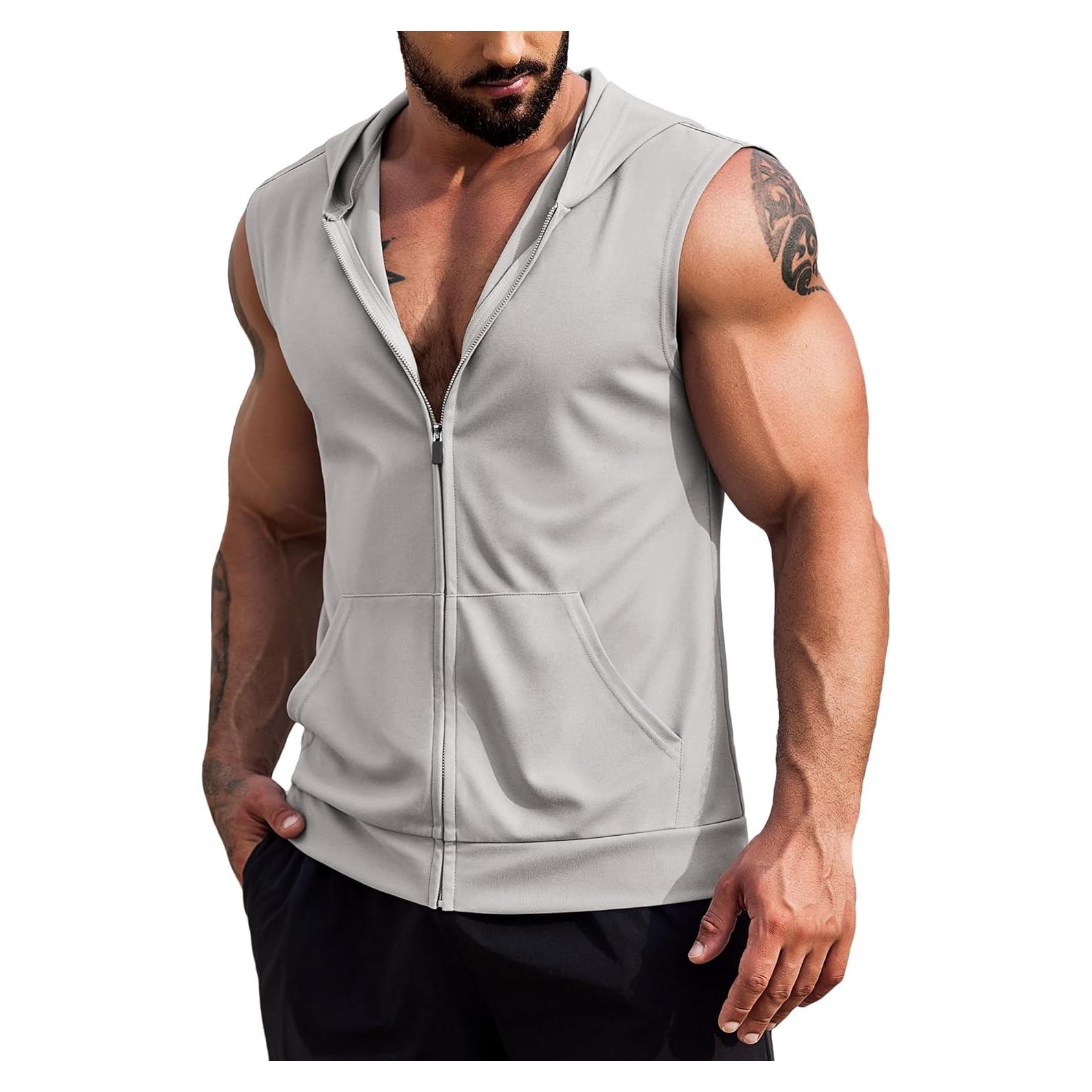 Camiseta Sin Mangas con Capucha COOFANDY Hombre 2 Pzs Gris