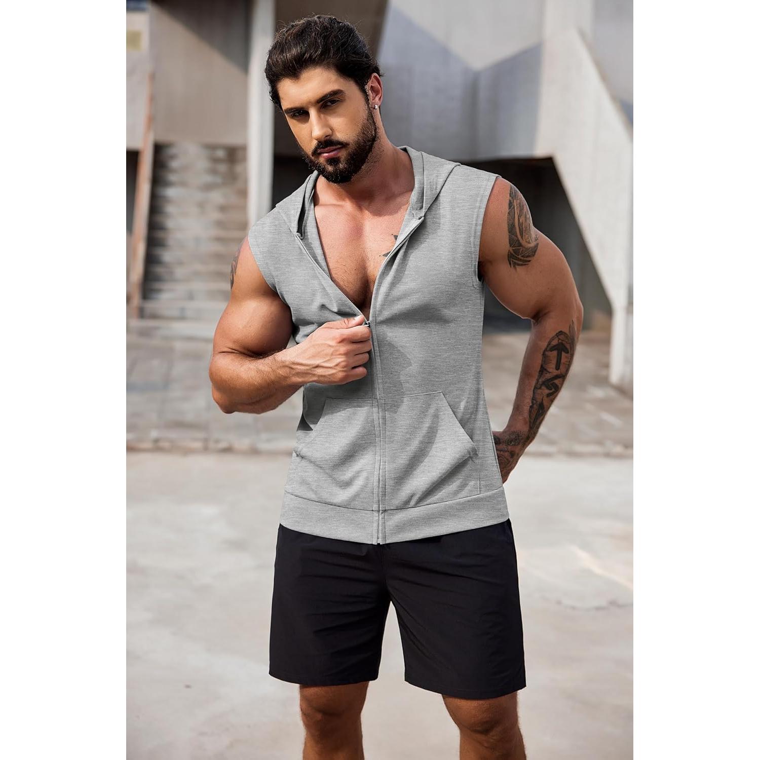 Camiseta Sin Mangas con Capucha COOFANDY Hombre 2 Pzs Gris