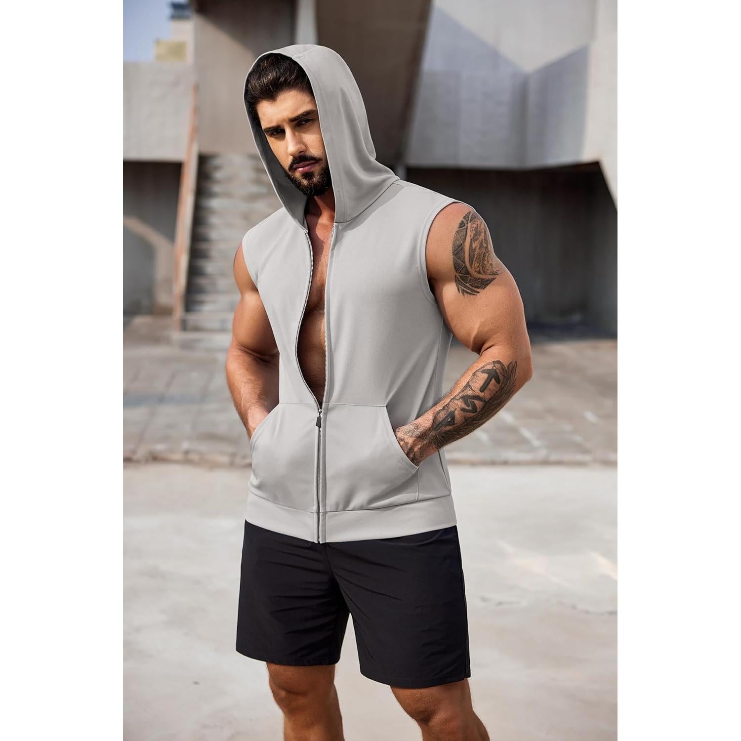 Camiseta Sin Mangas con Capucha COOFANDY Hombre 2 Pzs Gris