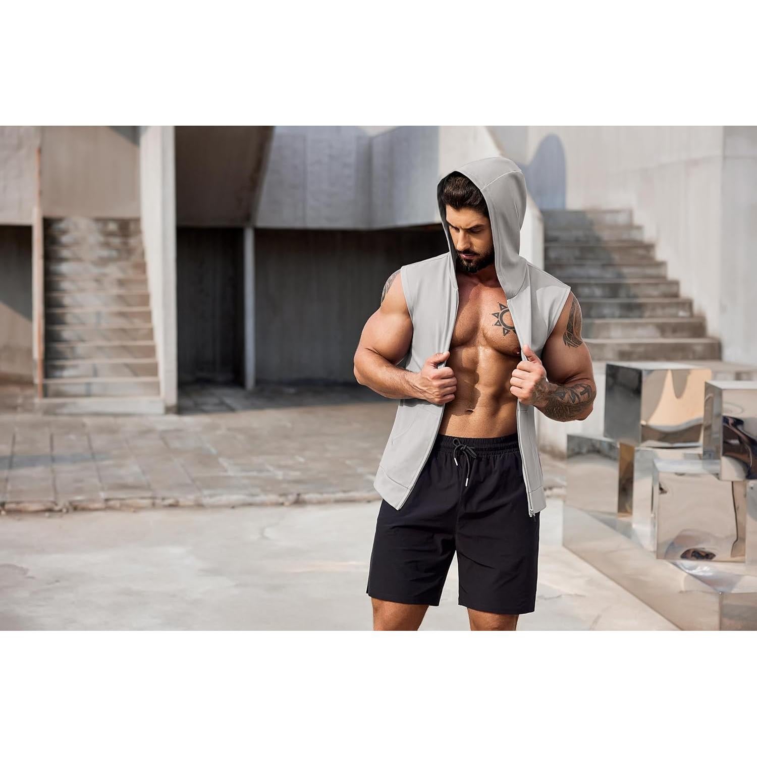 Camiseta Sin Mangas con Capucha COOFANDY Hombre 2 Pzs Gris