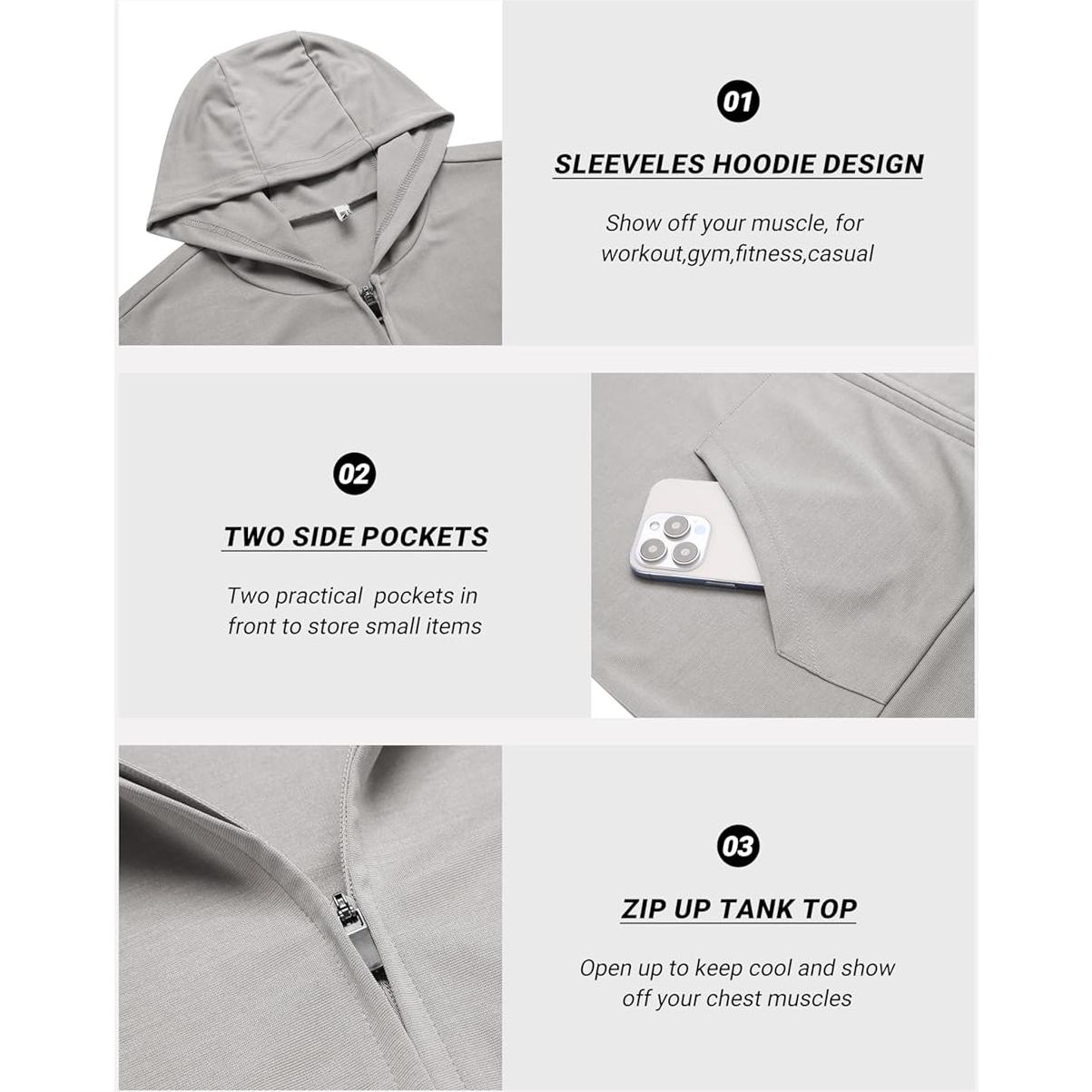 Camiseta Sin Mangas con Capucha COOFANDY Hombre 2 Pzs Gris