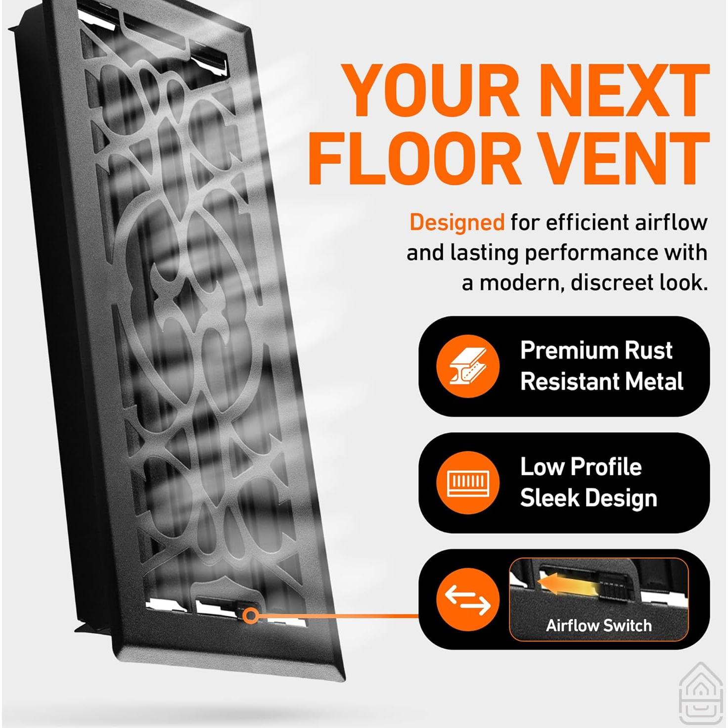 Cubierta de Ventilación de Piso Home Intuition 2x10 cm Negra