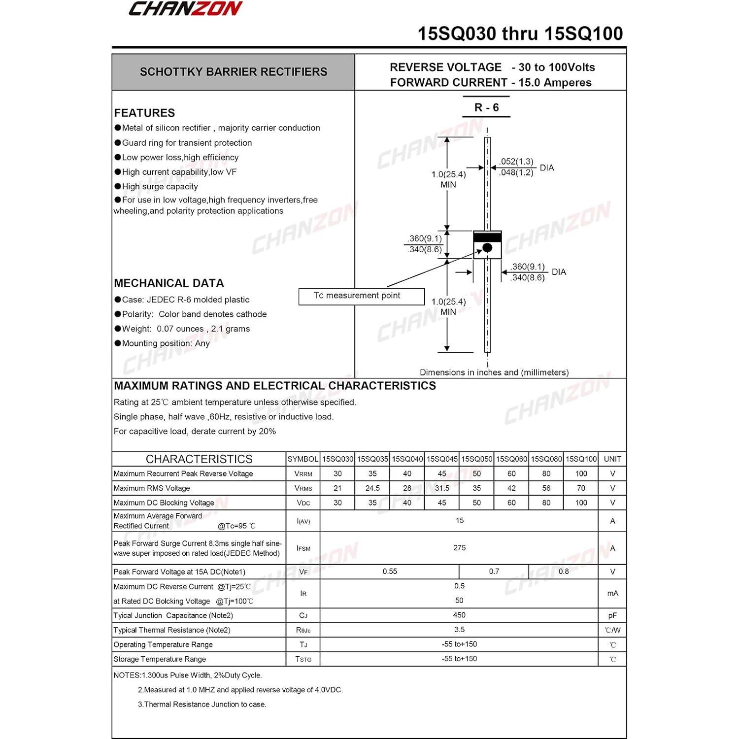 Diodos Schottky Chanzon 15SQ045 15A 45V Axial 20 Piezas