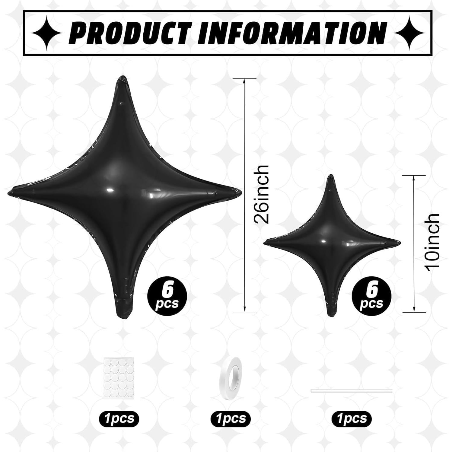 Globos Estrella Negros 12 Piezas 66 cm y 25 cm Adorely