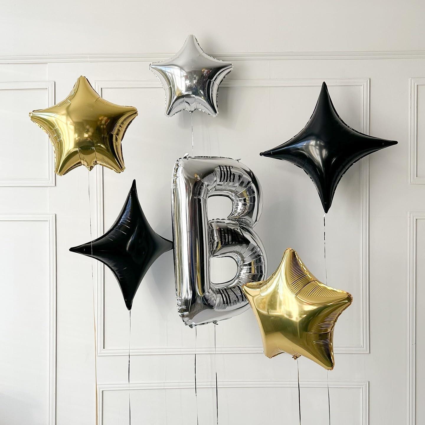 Globos Estrella Negros 12 Piezas 66 cm y 25 cm Adorely
