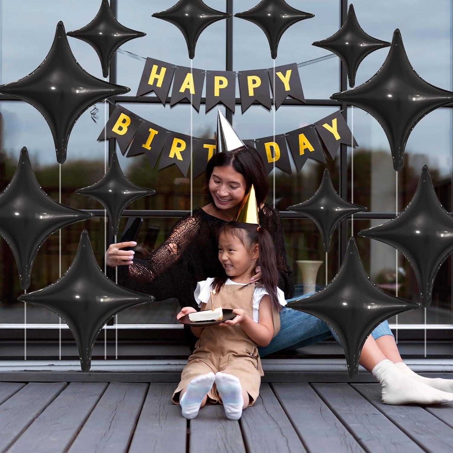 Globos Estrella Negros 12 Piezas 66 cm y 25 cm Adorely