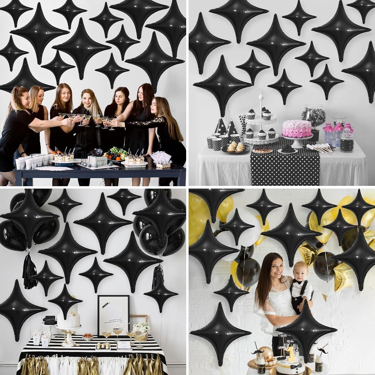 Globos Estrella Negros 12 Piezas 66 cm y 25 cm Adorely
