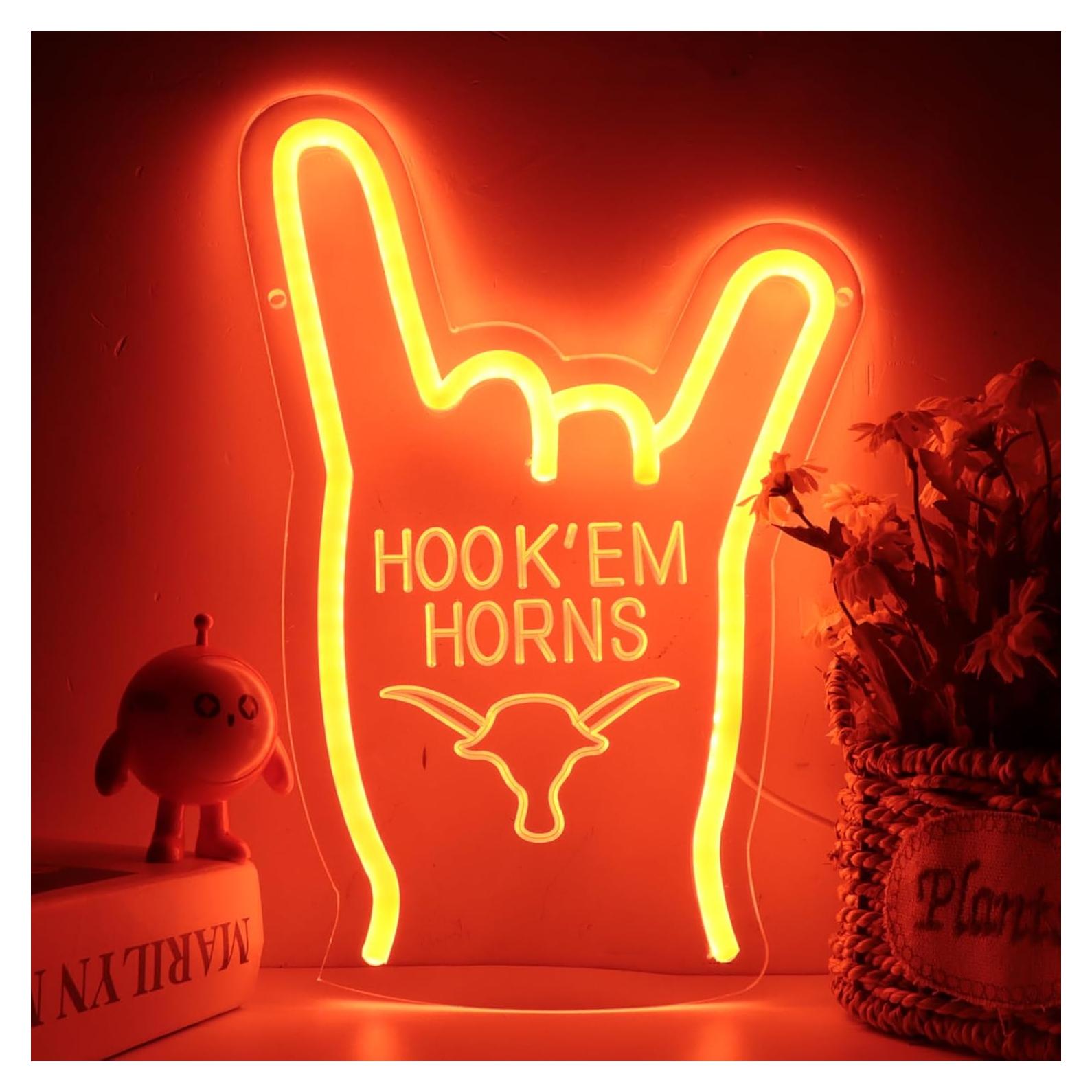Luz de Neón Hook Em Horns TEXAS Dimmable 30x20 cm