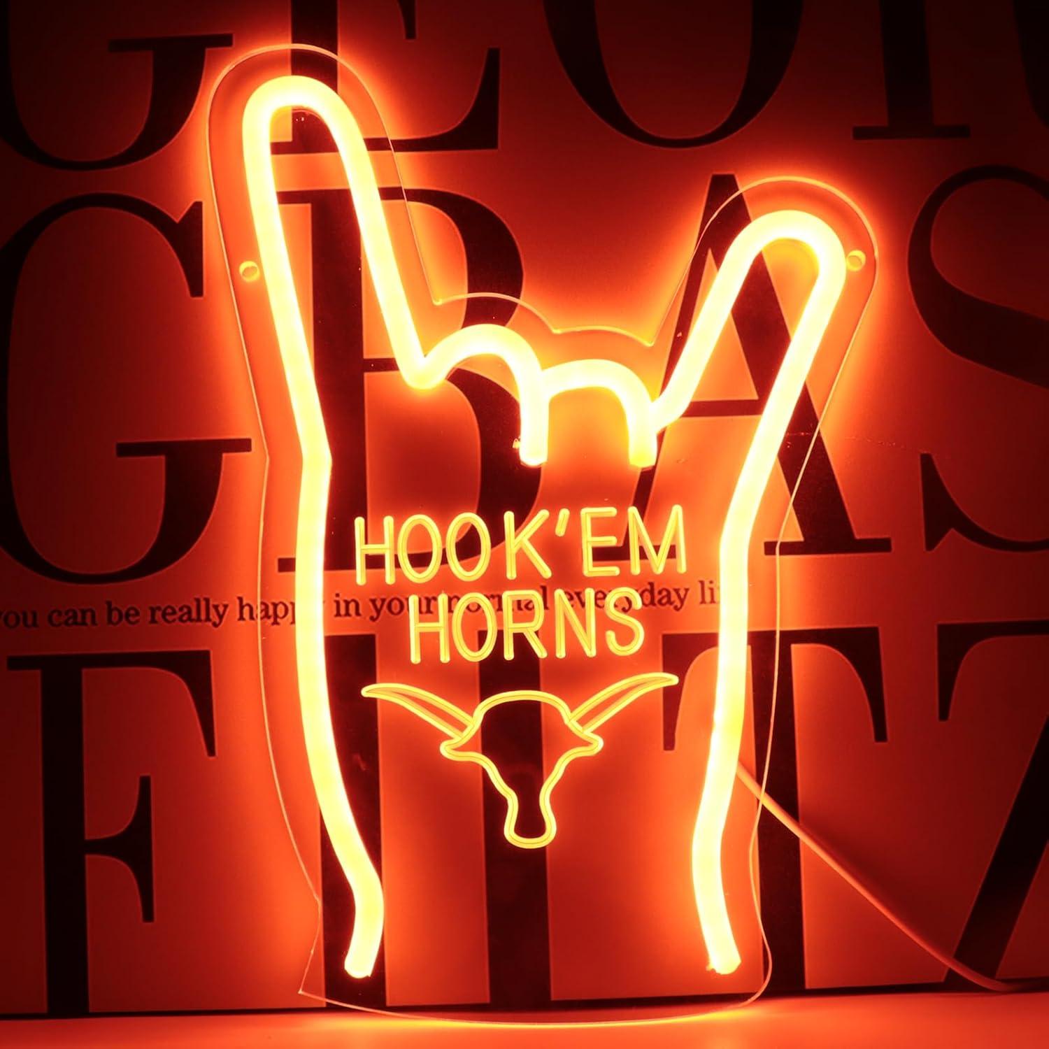 Luz de Neón Hook Em Horns TEXAS Dimmable 30x20 cm