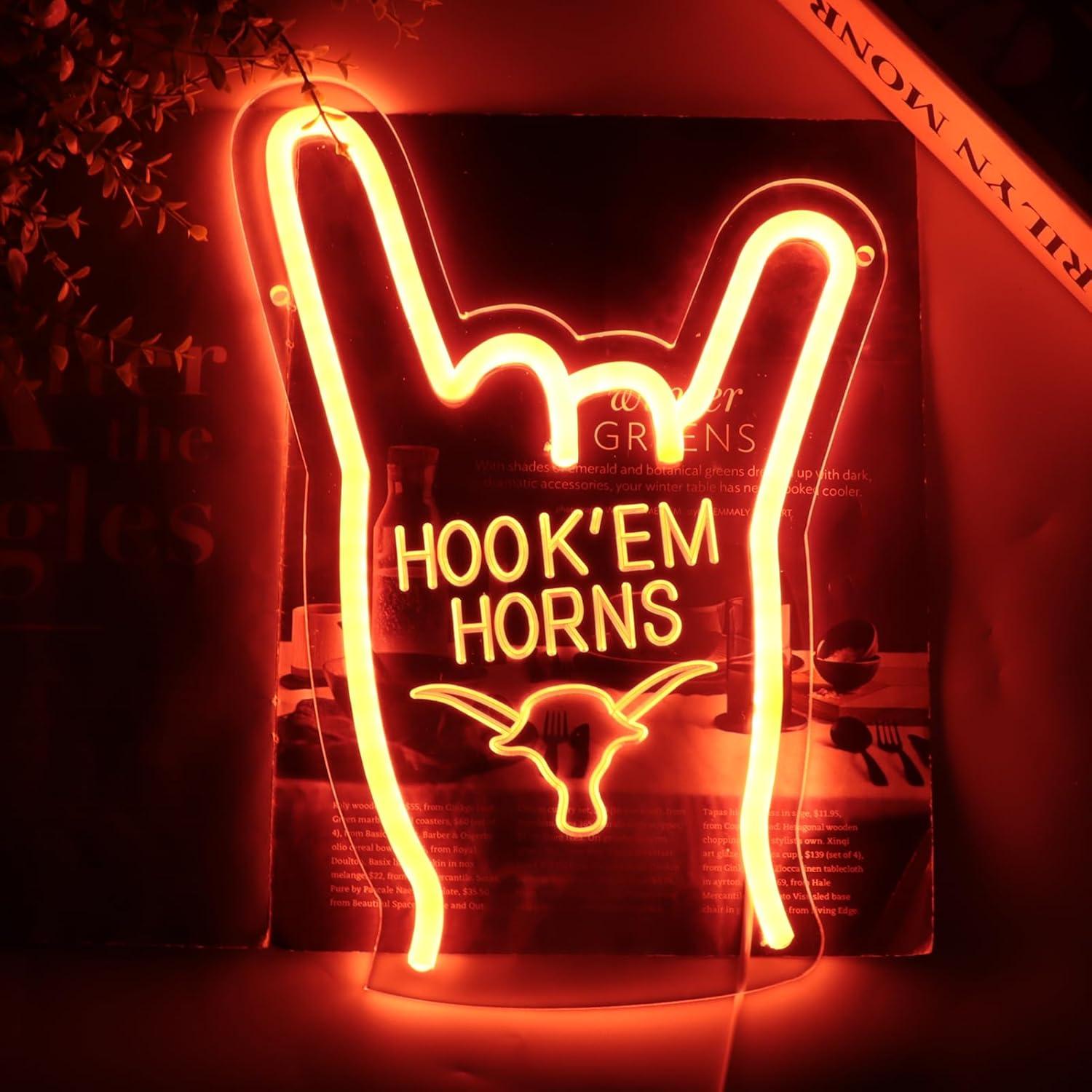 Luz de Neón Hook Em Horns TEXAS Dimmable 30x20 cm