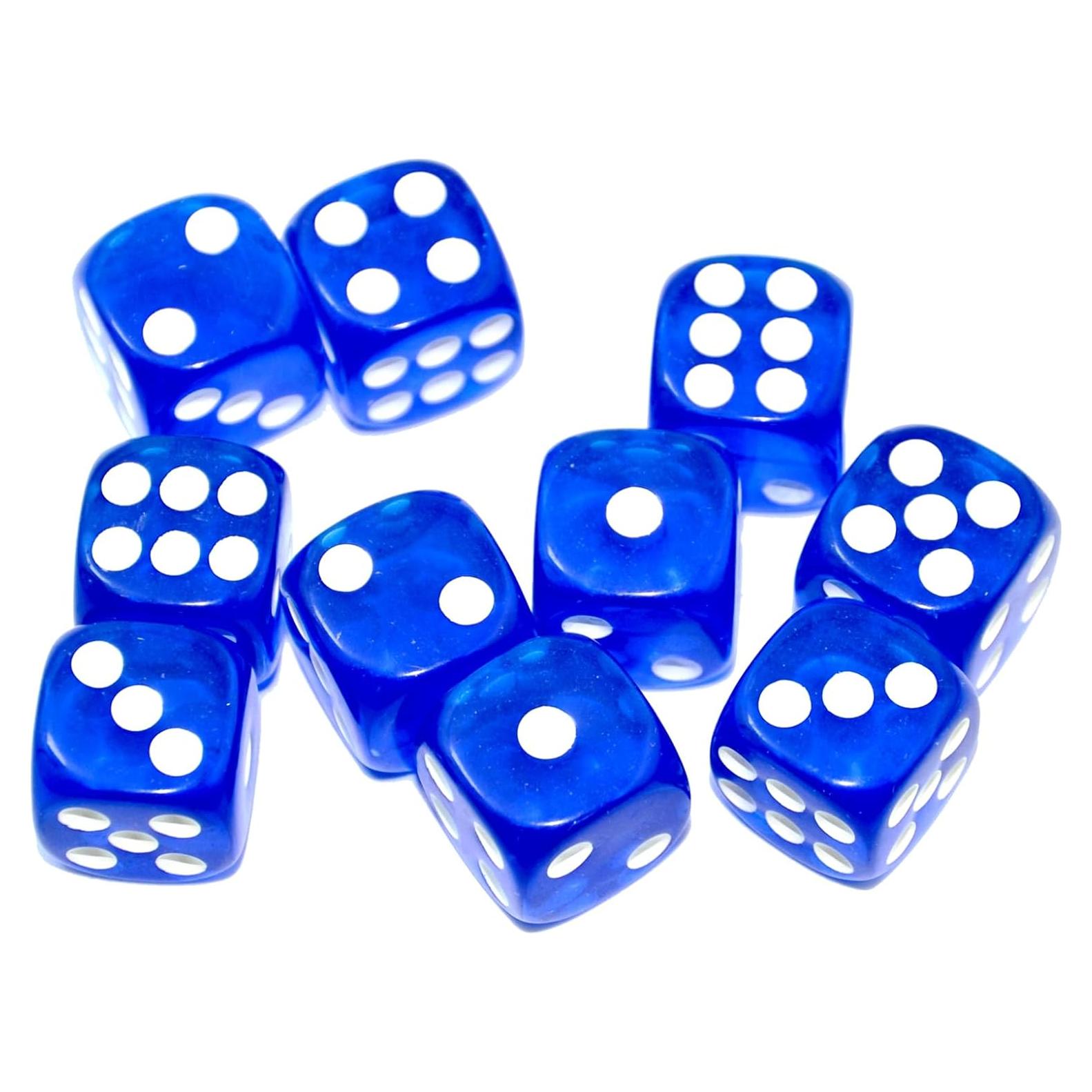 Paquete de 10 Dados D6 Transparentes 16mm Azul SmartDealsPro