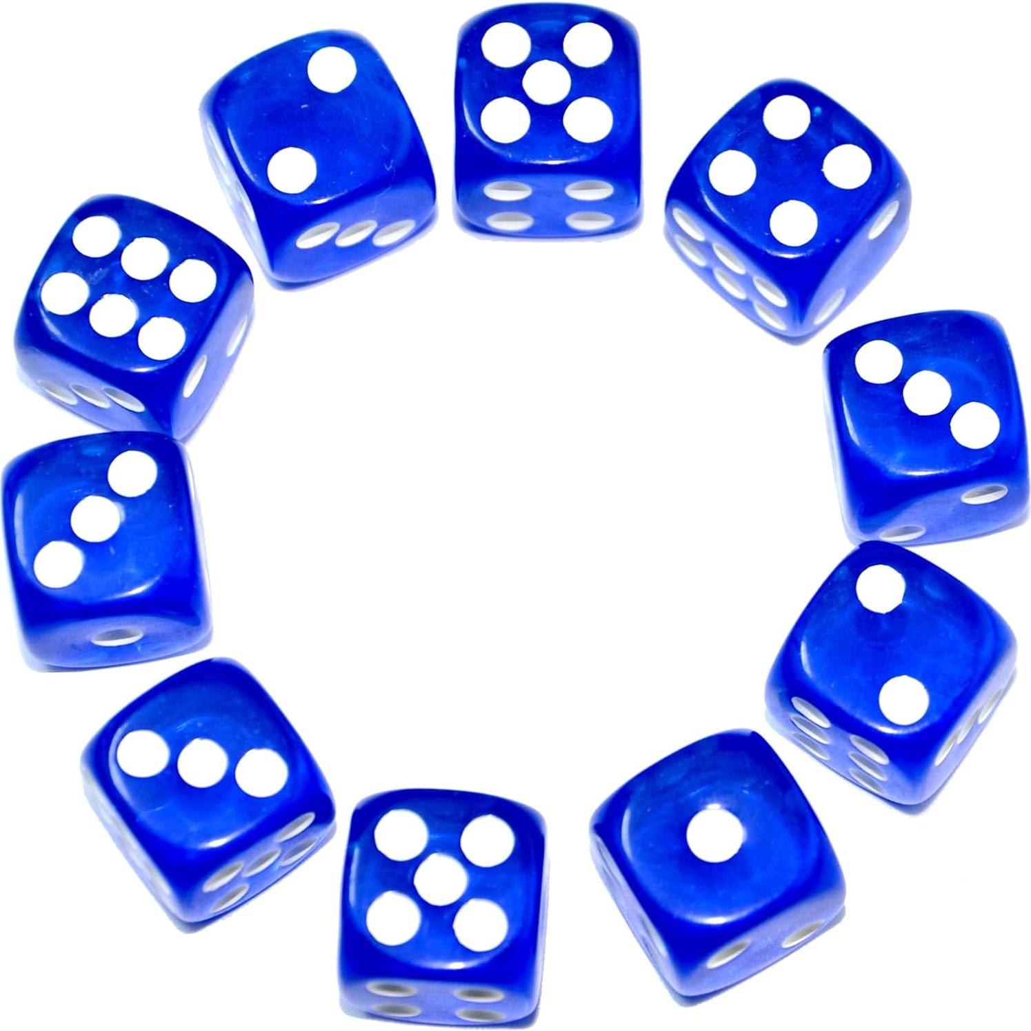 Paquete de 10 Dados D6 Transparentes 16mm Azul SmartDealsPro