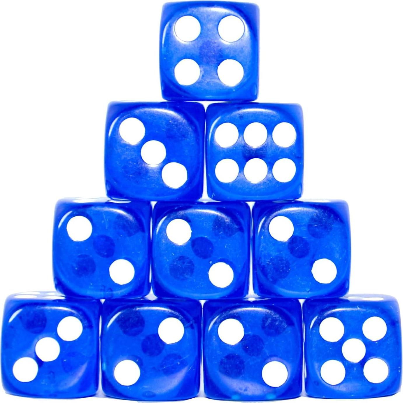 Paquete de 10 Dados D6 Transparentes 16mm Azul SmartDealsPro