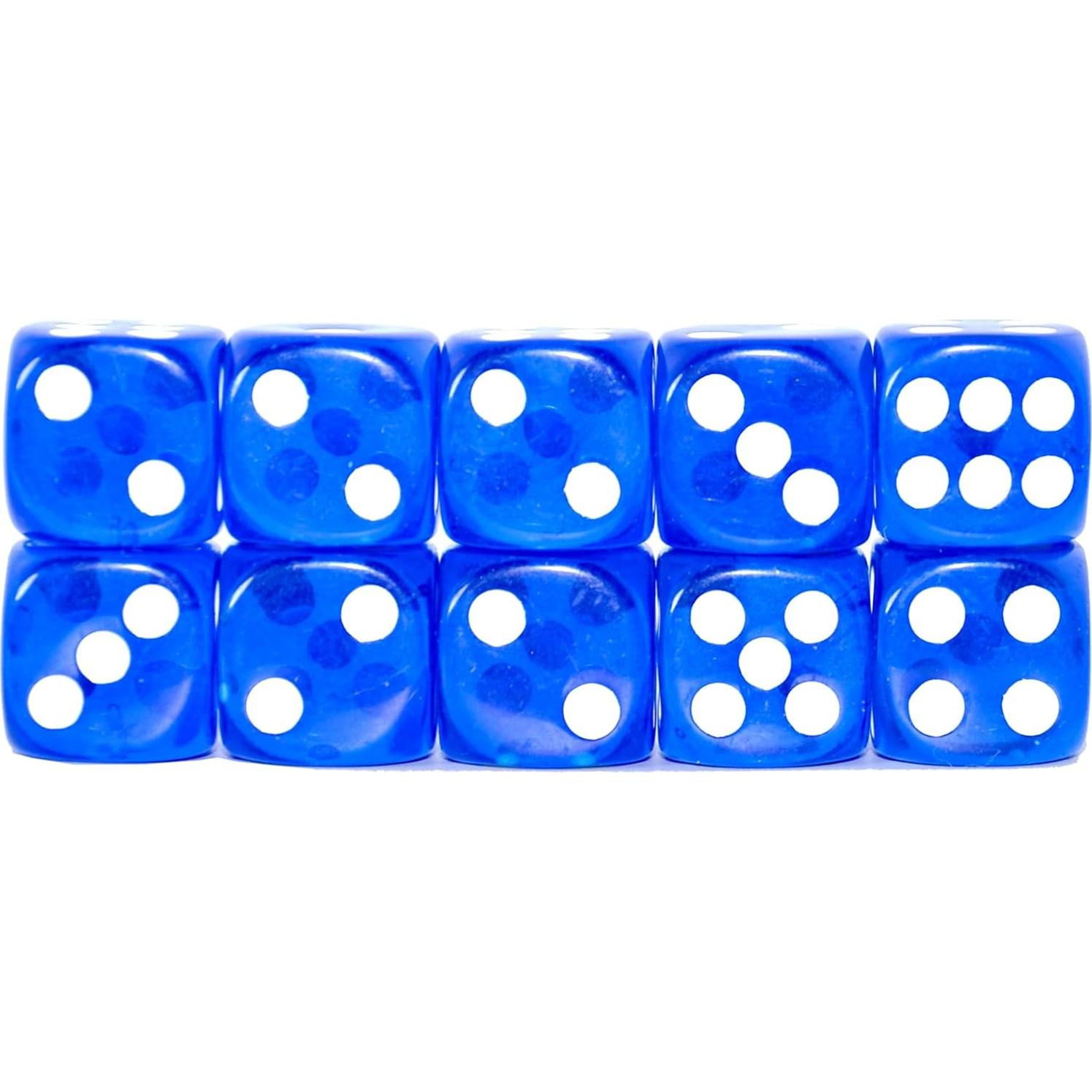 Paquete de 10 Dados D6 Transparentes 16mm Azul SmartDealsPro