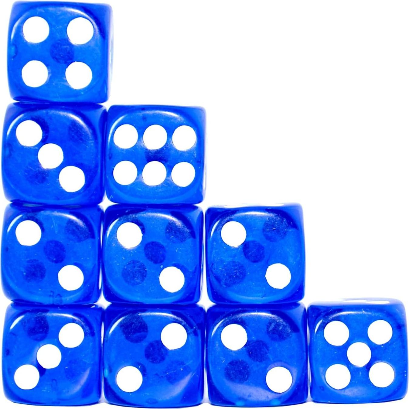 Paquete de 10 Dados D6 Transparentes 16mm Azul SmartDealsPro
