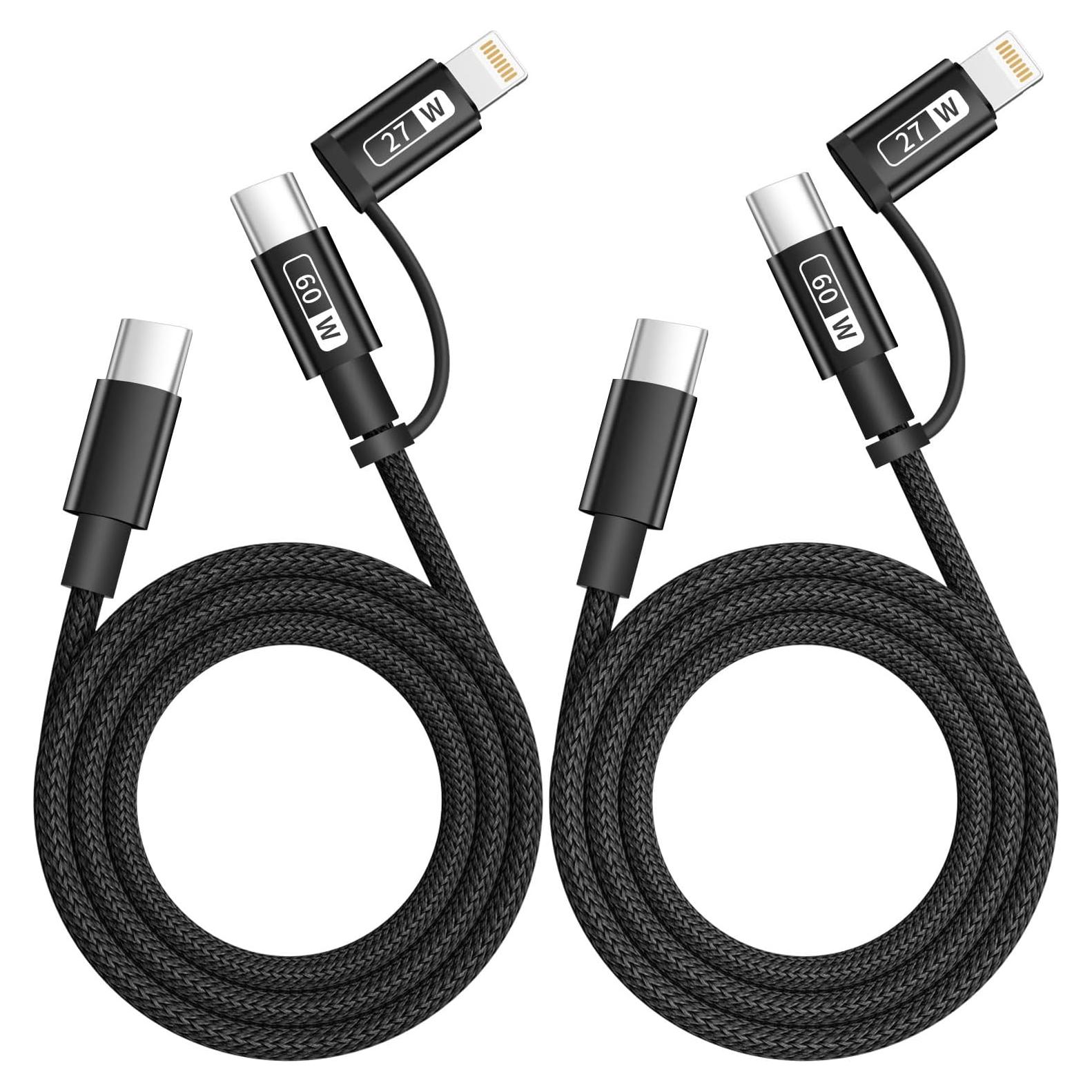 Cable USB C 2 en 1 IDISON 1.22m Carga Rápida 60W/27W Negro