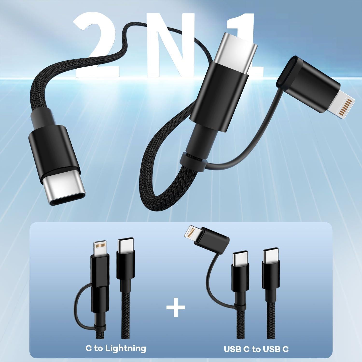 Cable USB C 2 en 1 IDISON 1.22m Carga Rápida 60W/27W Negro