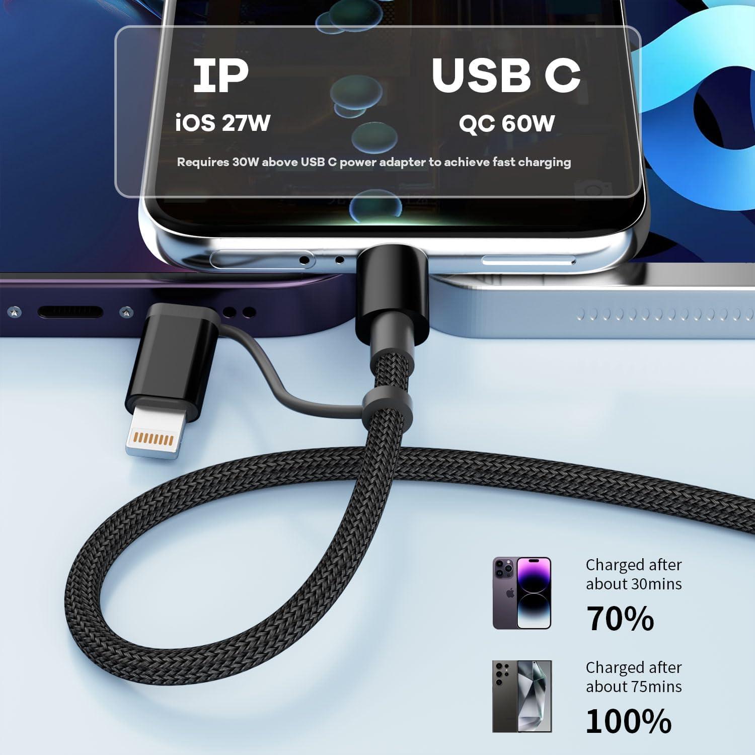 Cable USB C 2 en 1 IDISON 1.22m Carga Rápida 60W/27W Negro