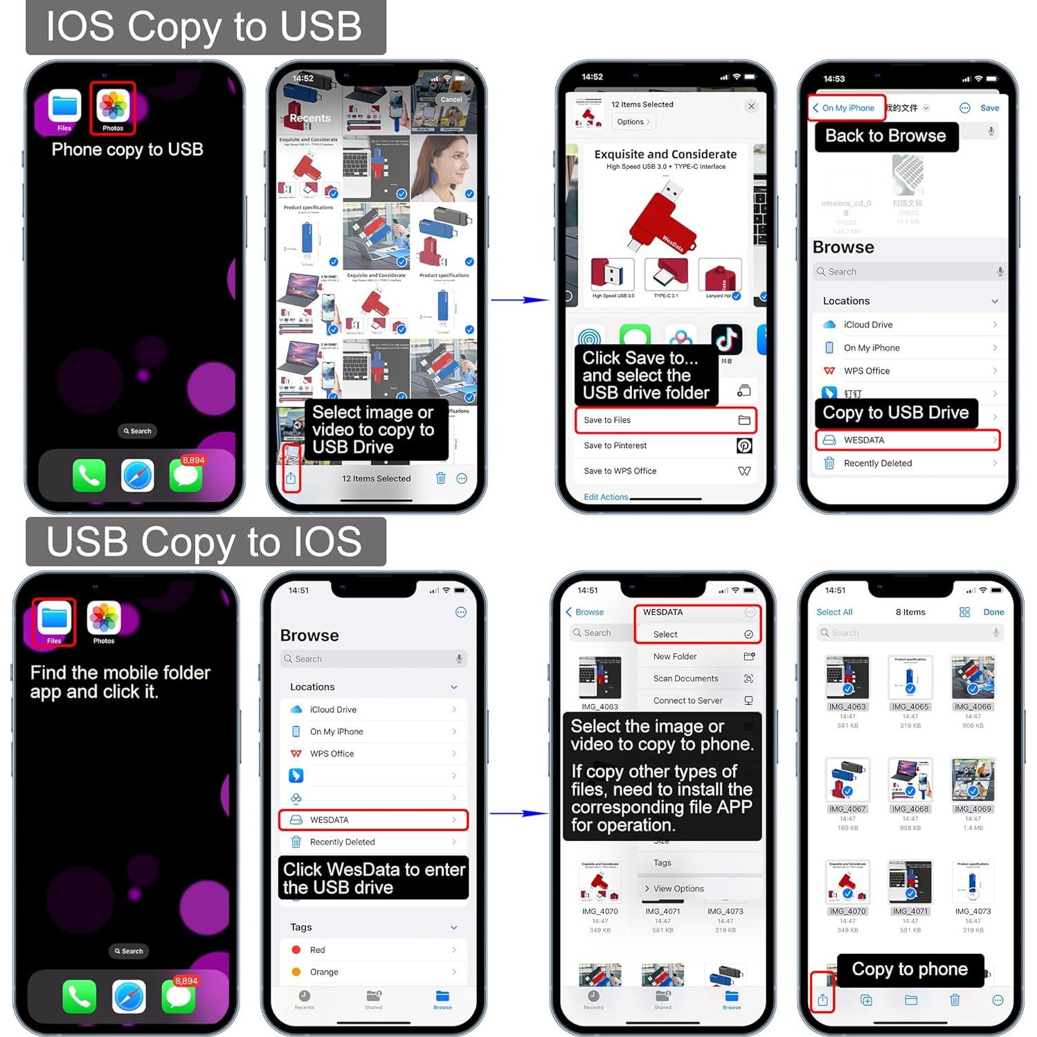 32GB 3.0 USB C Flash Drive with Type C and Type A Port, USB C Thumb Drives Storage and Backup for Smart Phones with OTG Function and Type C Port, Laptops, MacBook, PC(Red)